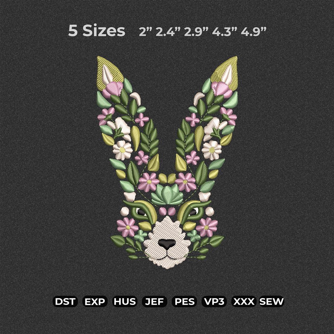 Floral bunny machine embroidery design
