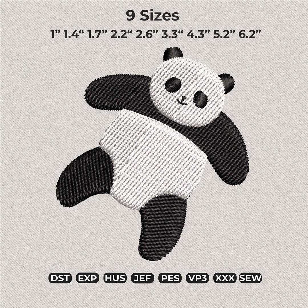 Minimalist panda machine embroidery design